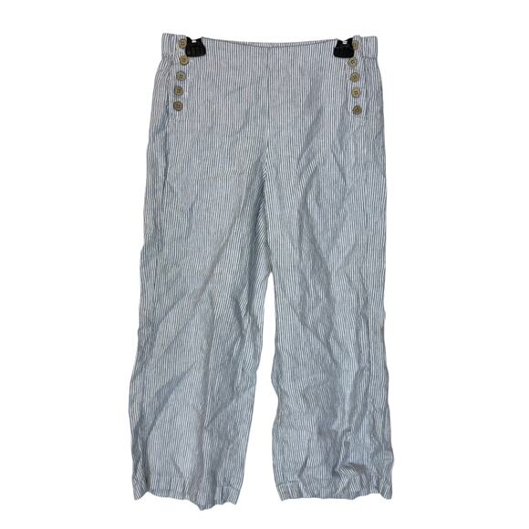 J.Jill Love Linen Pants Womens XS Blue Striped Side Button High Rise Wide Leg - Picture 1 of 13